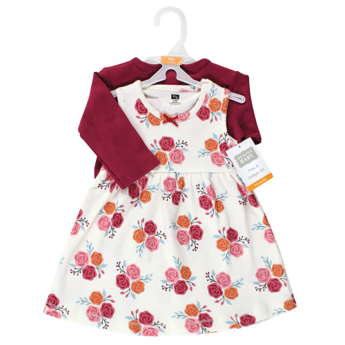 Hudson Baby Cotton Dress and Cardigan Set, Autumn Rose