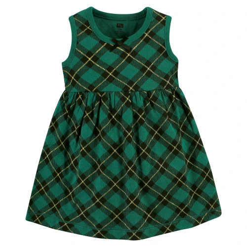 Hudson Baby Cotton Dress and Cardigan Set, Forest Green Plaid