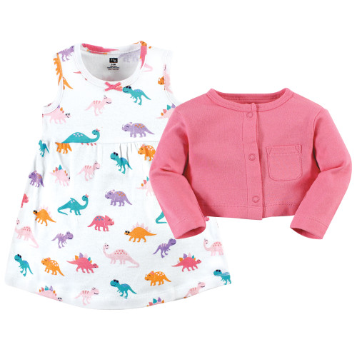 Hudson Baby Cotton Dress and Cardigan Set, Cute-A-Saurus
