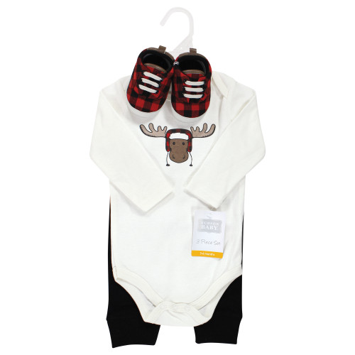Hudson Baby Cotton Bodysuit, Pant and Shoe Set, Winter Moose