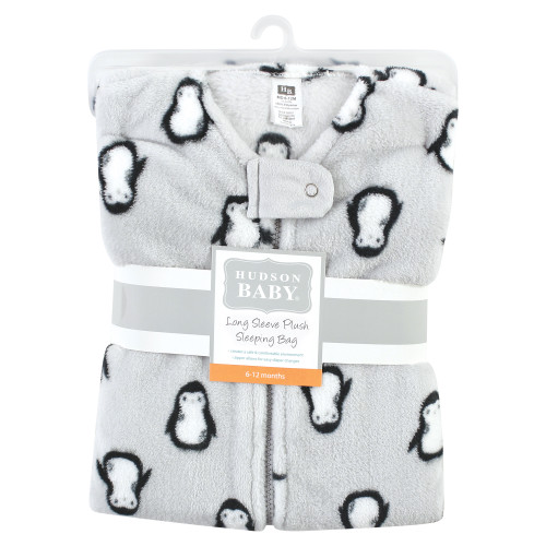 Hudson Baby Plush Sleeping Bag, Sack, Blanket, Long-Sleeve Gray Penguin