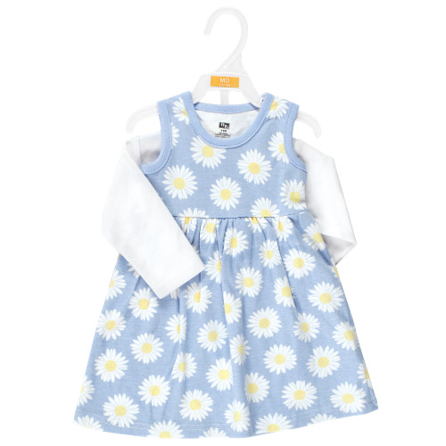 Hudson Baby Cotton Dress and Cardigan Set, Blue Daisy