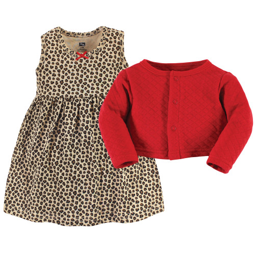 Hudson Baby Quilted Cardigan and Dress, Leopard Red