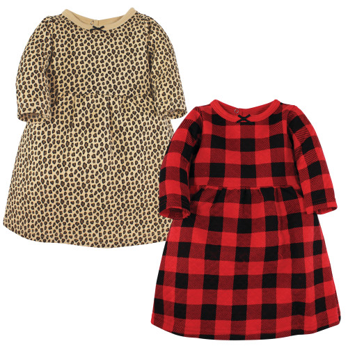 Hudson Baby Cotton Dresses, Buffalo Plaid Leopard