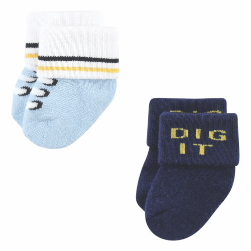 Luvable Friends Newborn and Baby Terry Socks, Bulldozer 12-Pack