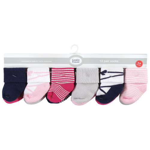 Luvable Friends Newborn and Baby Terry Socks, Stripe Ballet 12-Pack