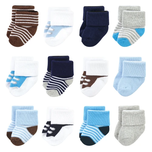 Luvable Friends Newborn and Baby Terry Socks, Blue Navy Sneakers