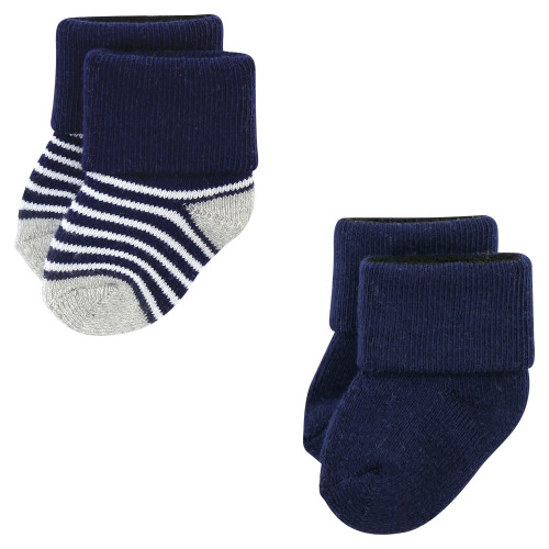 Luvable Friends Newborn and Baby Terry Socks, Blue Navy Sneakers