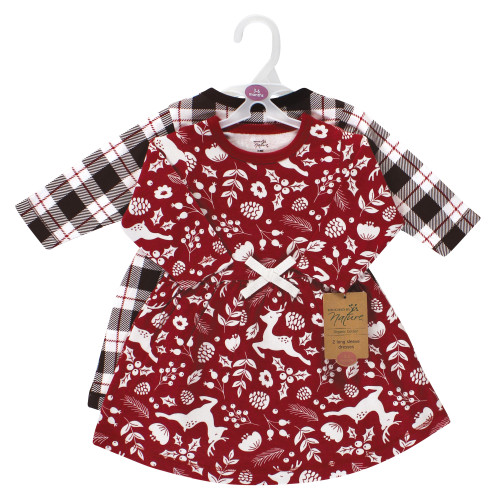 Touched by Nature Organic Cotton Short-Sleeve and Long-Sleeve Dresses, Red Winter Folk