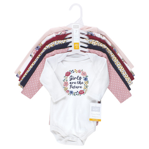 Hudson Baby Cotton Long-Sleeve Bodysuits, Girls World 7-Pack