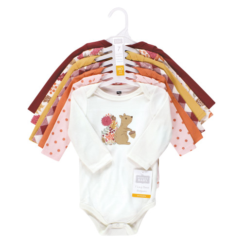 Hudson Baby Cotton Long-Sleeve Bodysuits, Fall Squirrel 7-Pack
