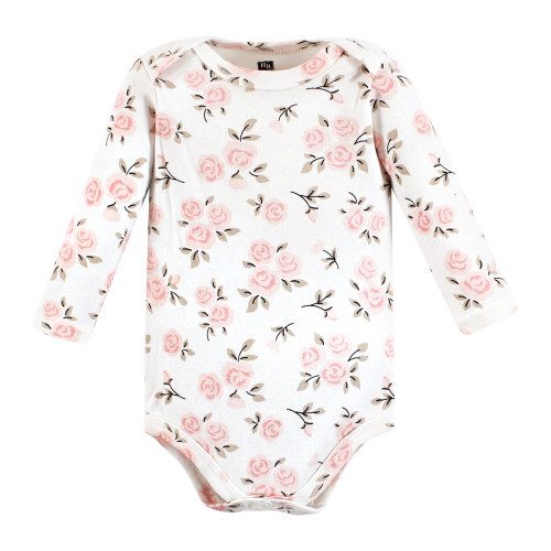 Hudson Baby Cotton Long-Sleeve Bodysuits, Cinnamon Pink Prints 7-Pack