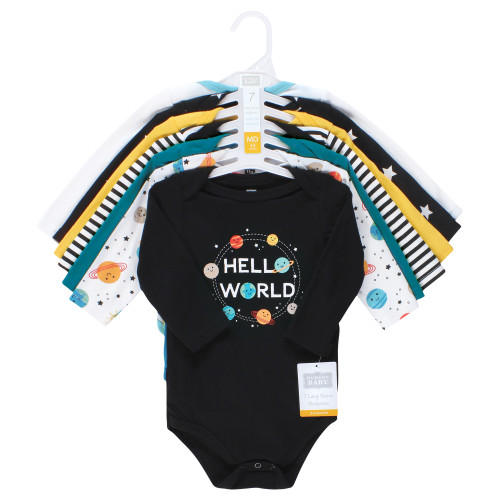 Hudson Baby Cotton Long-Sleeve Bodysuits, Happy Planets 7-Pack