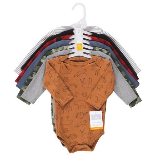 Hudson Baby Cotton Long-Sleeve Bodysuits, Into The Woods Prints 7-Pack