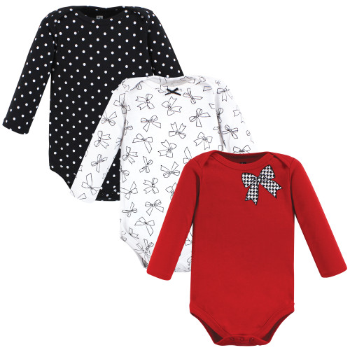 Hudson Baby Infant Girl Cotton Long-Sleeve Bodysuits, Winter Bows 3-Pack