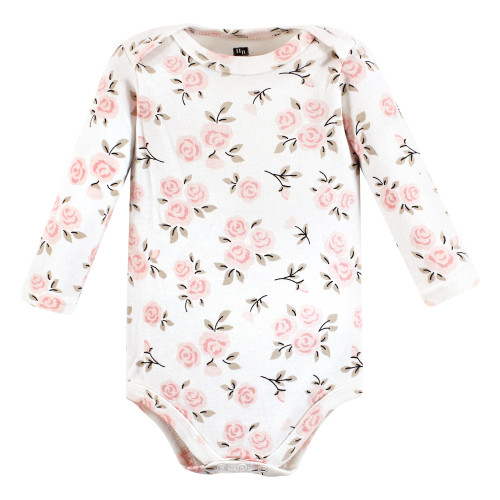 Hudson Baby Cotton Long-Sleeve Bodysuits, Cinnamon Pink Prints 3-Pack
