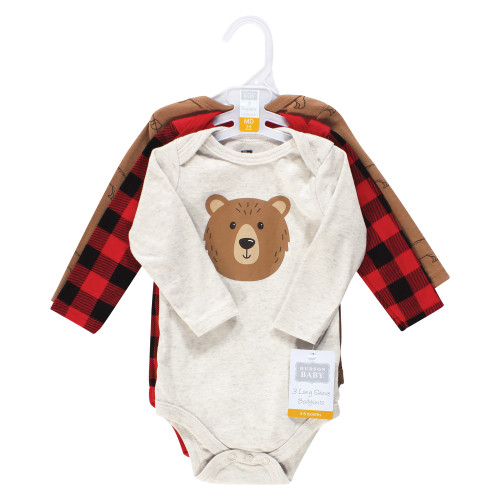 Hudson Baby Cotton Long-Sleeve Bodysuits, Brown Bear 3-Pack