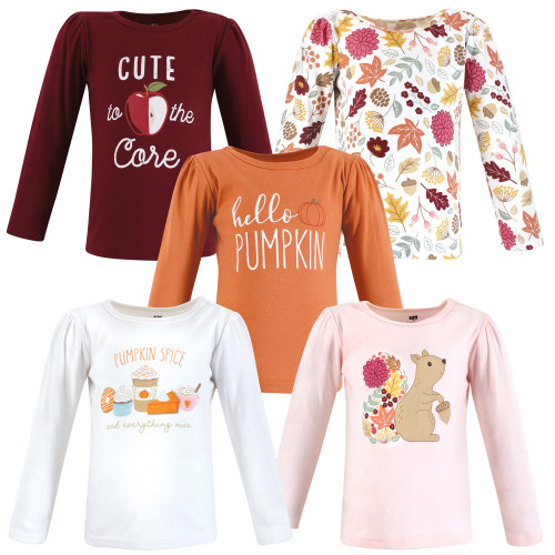 Hudson Baby Infant and Toddler Girl Long Sleeve T-Shirts, Fall Pumpkin Spice
