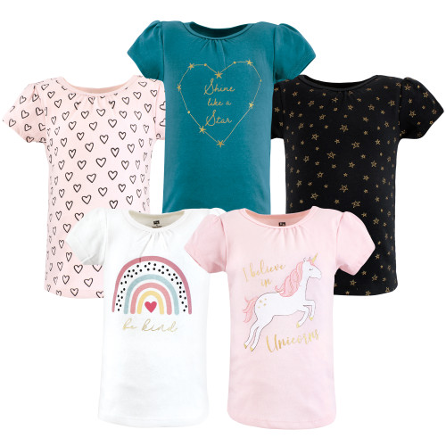 Hudson Baby Girl Short Sleeve T-Shirts, Unicorn Rainbow