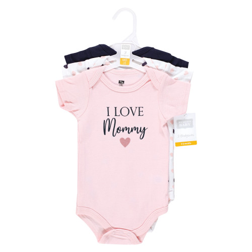 Hudson Baby Cotton Bodysuits, Girl Mommy Pink Navy 3Pk