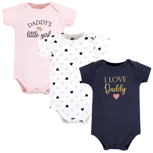 Hudson Baby Infant Girl Cotton Bodysuits, Girl Daddy Pink Navy 3Pk