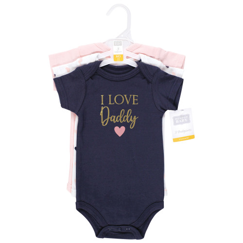 Hudson Baby Cotton Bodysuits, Girl Daddy Pink Navy 3Pk