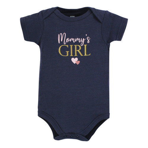 Hudson Baby Cotton Bodysuits, Girl Mommy Pink Navy 5Pk