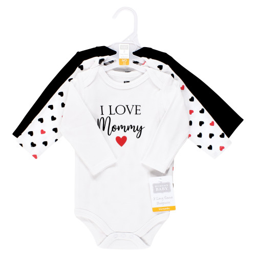 Hudson Baby Cotton Long-Sleeve Bodysuits, Girl Mommy Red Black 3-Pack