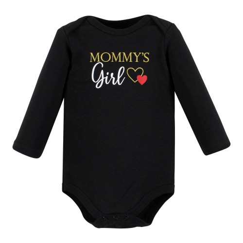Hudson Baby Cotton Long-Sleeve Bodysuits, Girl Mommy Red Black 3-Pack