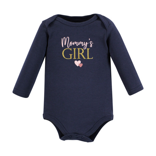 Hudson Baby Cotton Long-Sleeve Bodysuits, Girl Mommy Pink Navy 3-Pack