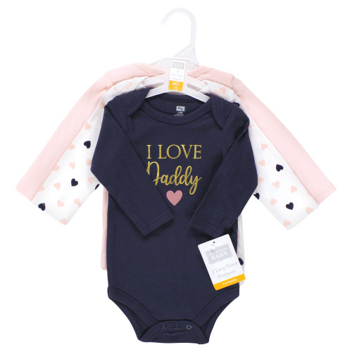 Hudson Baby Cotton Long-Sleeve Bodysuits, Girl Daddy Pink Navy 3-Pack