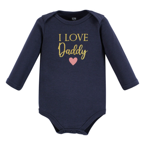 Hudson Baby Cotton Long-Sleeve Bodysuits, Girl Daddy Pink Navy 3-Pack