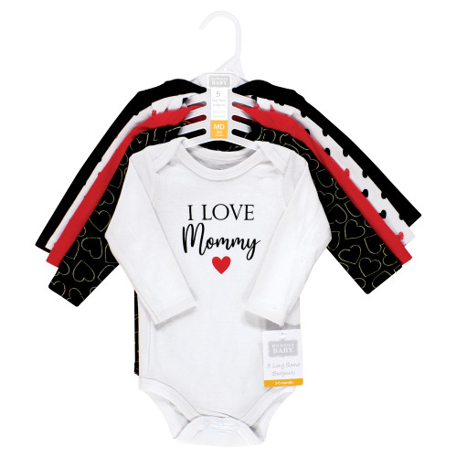 Hudson Baby Cotton Long-Sleeve Bodysuits, Girl Mommy Red Black 5-Pack