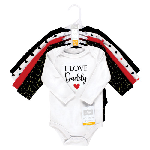 Hudson Baby Cotton Long-Sleeve Bodysuits, Girl Daddy Red Black 5-Pack