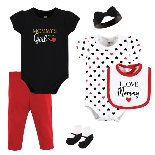 Hudson Baby Cotton Layette Set, Girl Mommy Red Black