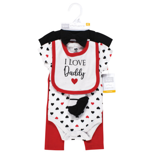 Hudson Baby Cotton Layette Set, Girl Daddy Red Black