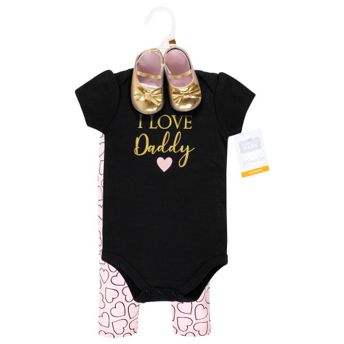 Hudson Baby Cotton Bodysuit, Pant and Shoe Set, Girl Daddy