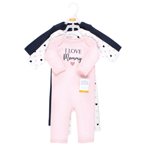 Hudson Baby Cotton Coveralls, Girl Mommy Pink Navy