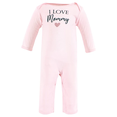 Hudson Baby Cotton Coveralls, Girl Mommy Pink Navy