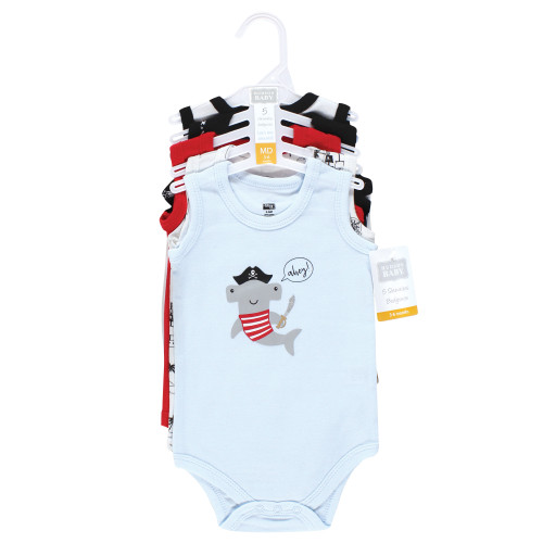 Hudson Baby Cotton Sleeveless Bodysuits, Pirate Shark