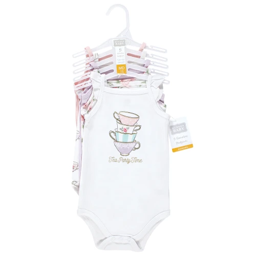 Hudson Baby Cotton Sleeveless Bodysuits, Tea Party