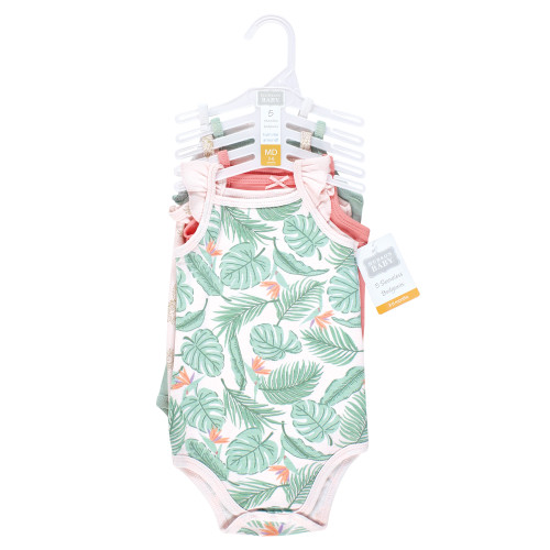 Hudson Baby Cotton Sleeveless Bodysuits, Palm Flamingo