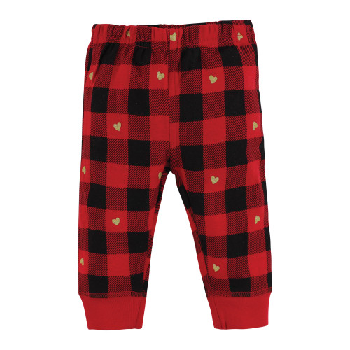 Hudson Baby Cotton Pants and Leggings, Gold Heart Plaid