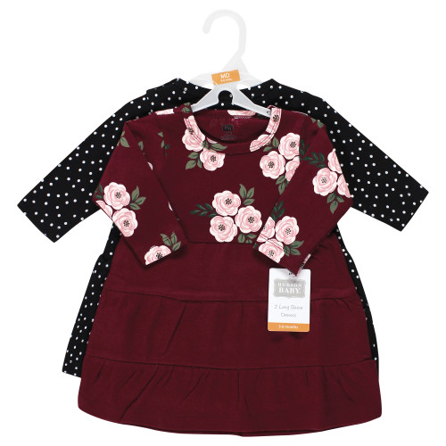 Hudson Baby Cotton Dresses, Burgundy Floral Black