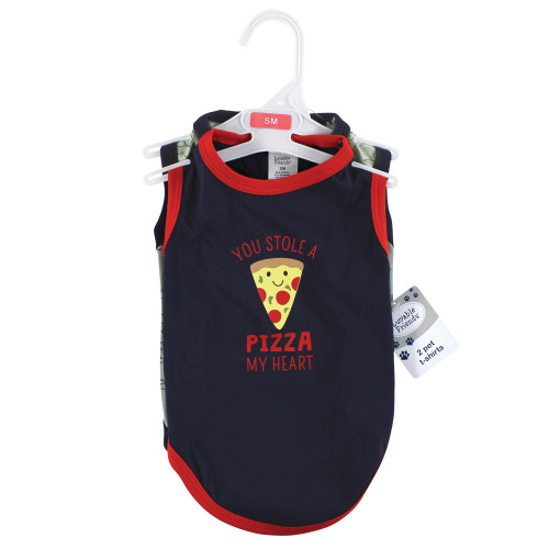 Luvable Friends Pet Dog and Cats Cotton T-Shirts 2pk, Pizza Dino