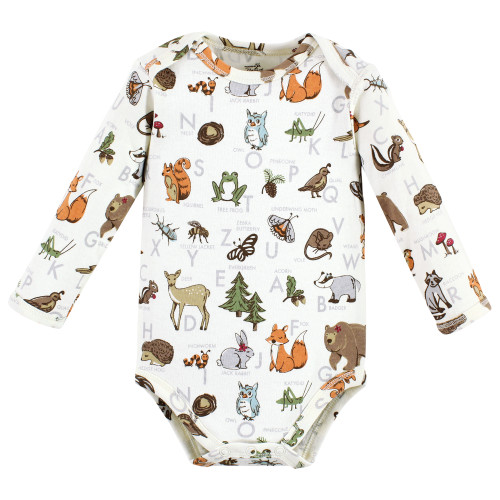 Touched By Nature Organic Cotton Long-Sleeve Bodysuits, Girl Woodland Alphabet 5-Pack