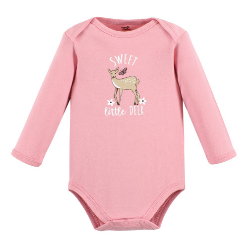 Touched By Nature Organic Cotton Long-Sleeve Bodysuits, Girl Woodland Alphabet 3-Pack