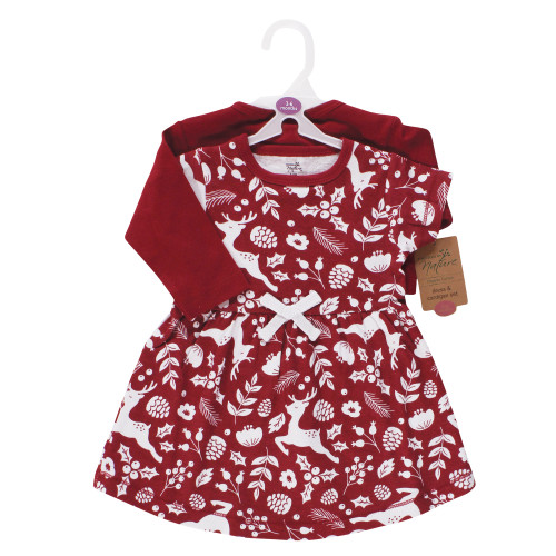 Touched by Nature Organic Cotton Dress and Cardigan, Red Winter Folk