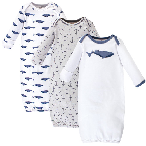 Touched by Nature Infant Boy Organic Cotton Gowns, Blue Whale, Preemie/Newborn