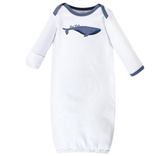 Touched by Nature Infant Boy Organic Cotton Gowns, Blue Whale, Preemie/Newborn